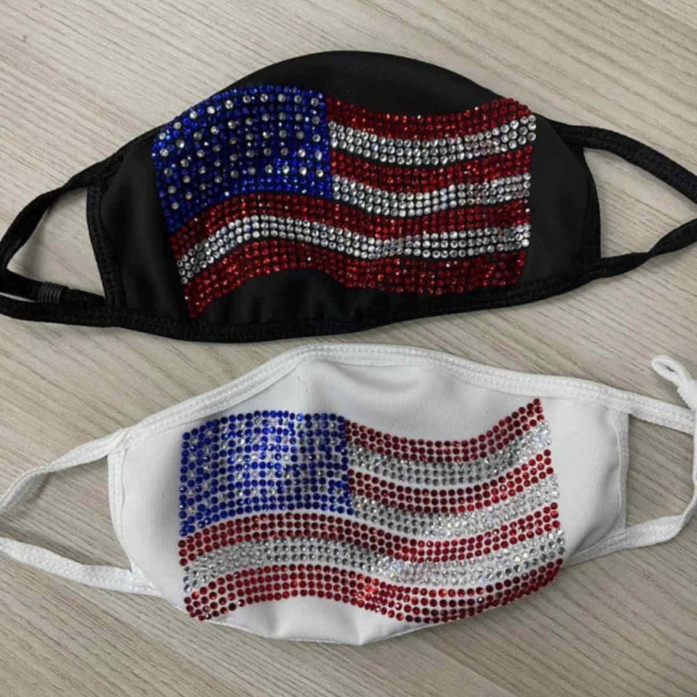 Pack of 2 Patriotic Bling Rhinestone Face Mask